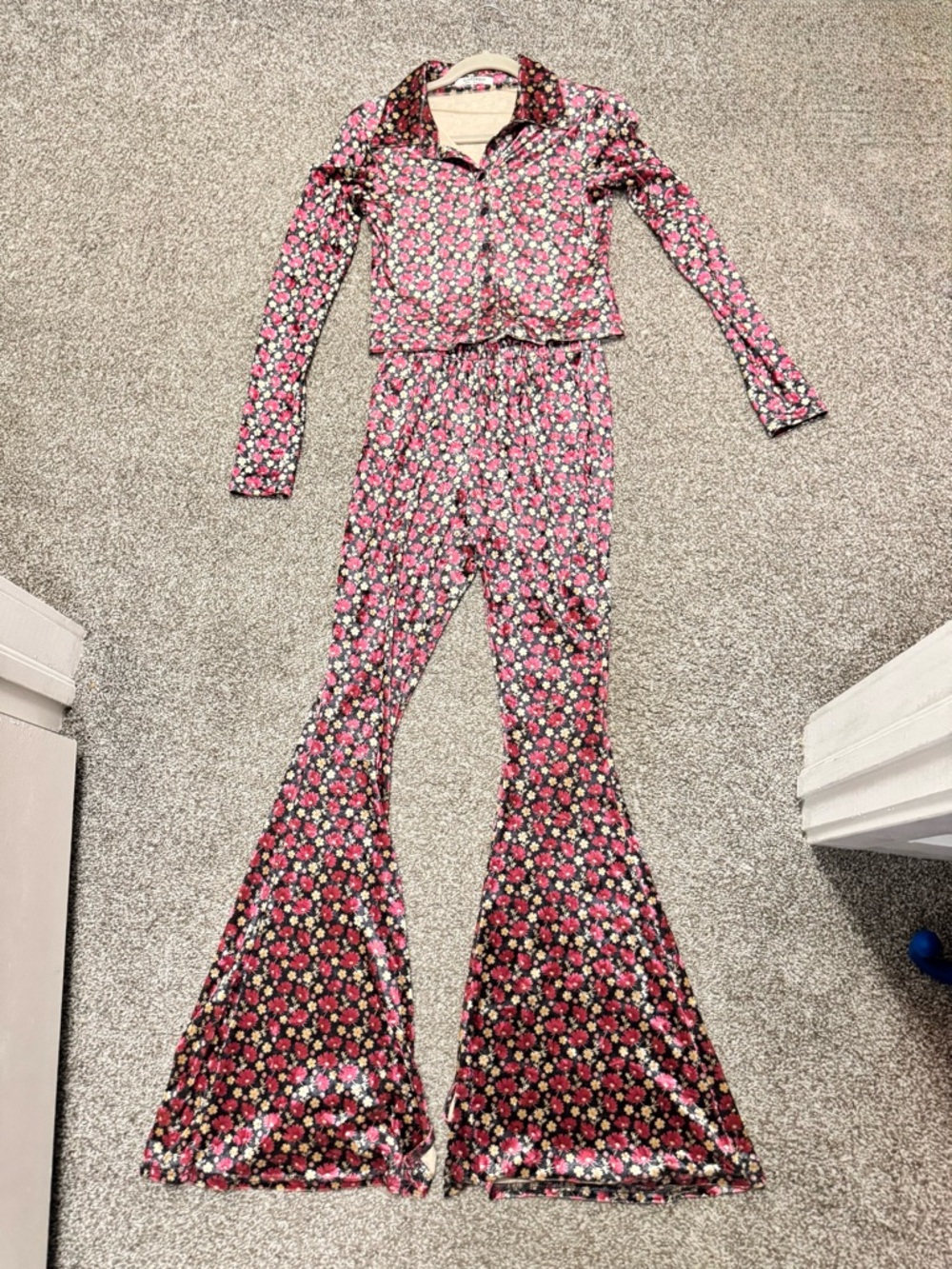 Glamorous Pink Floral Long Sleeve Jumpsuit with Flared Legs